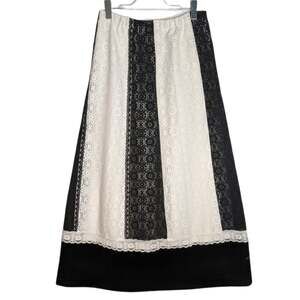 Tumbleweeds 70's VTG Maxi Skirt White Black Lace Black Velvet Hem Boho Western